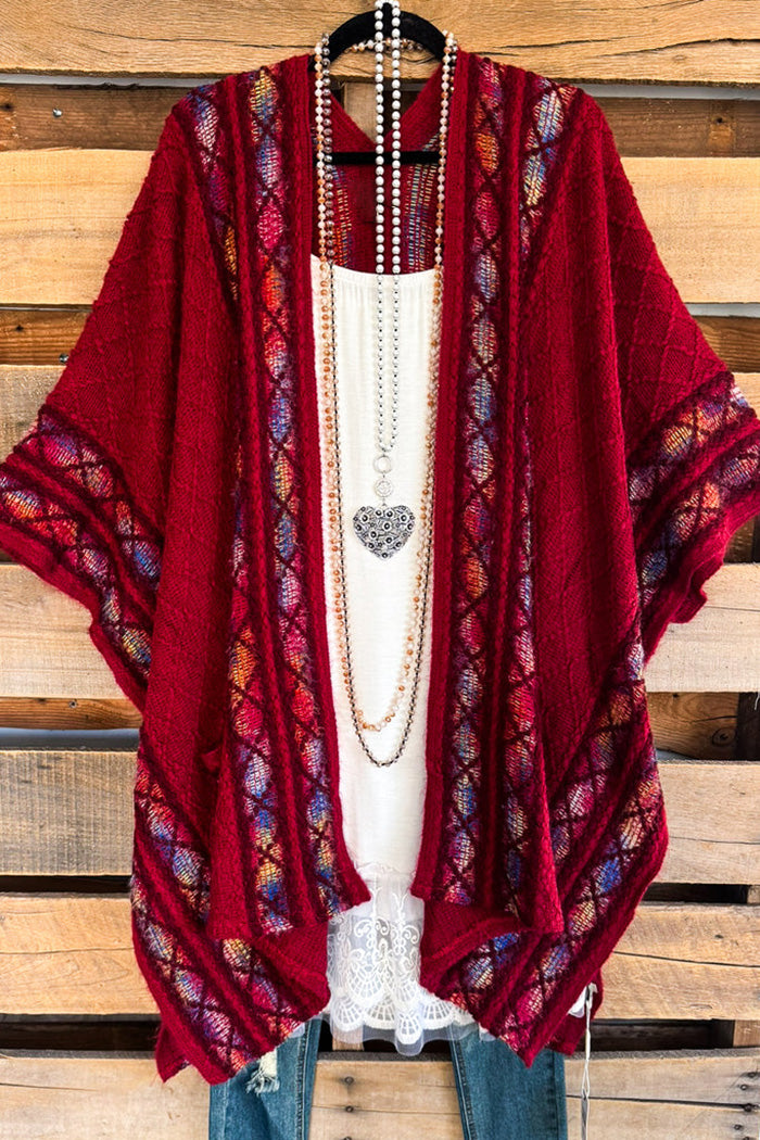 Oversized Red Ethnic Embroidered Kimono Ruana