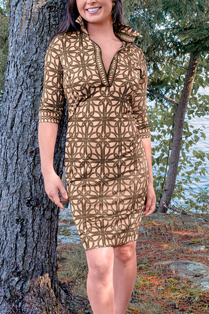 Ring Pattern Quarter-Sleeve Dress