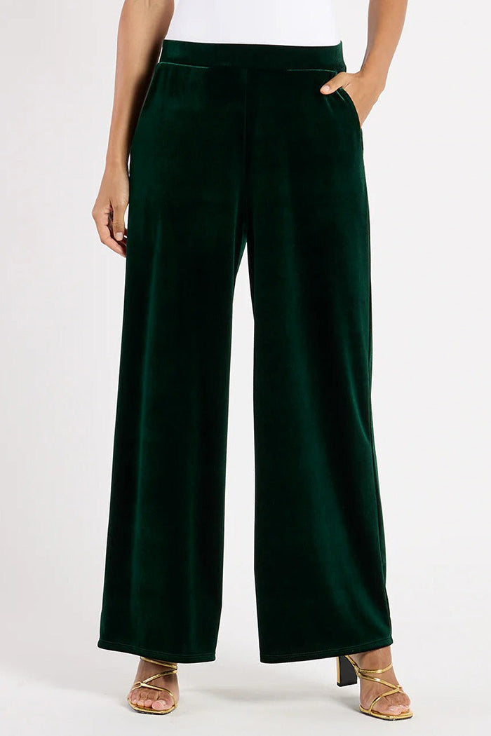 High Waist Velvet Pocketed Wide Leg Pants