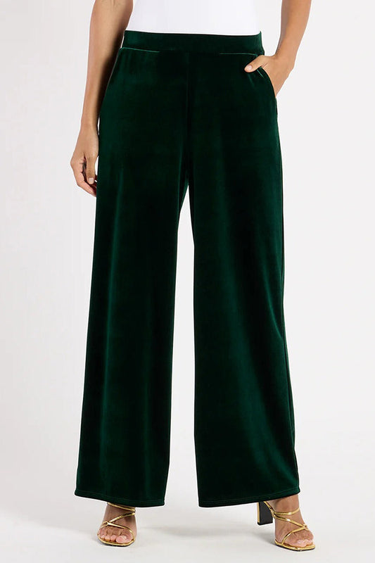 High Waist Velvet Pocketed Wide Leg Pants