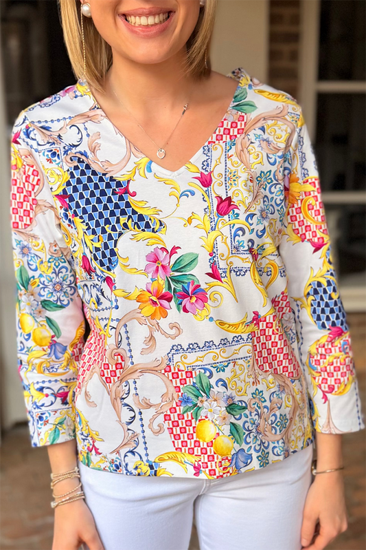 3/4 Sleeve Floral Top