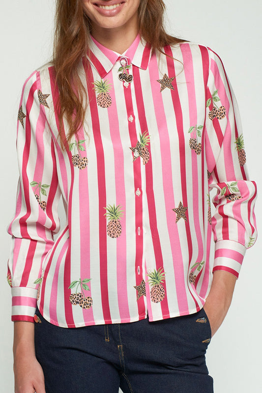 Casual Pineapple Cherry Stripe Top