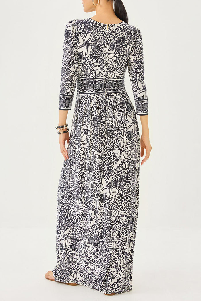 V-Neck Floral Pattern Maxi Dress