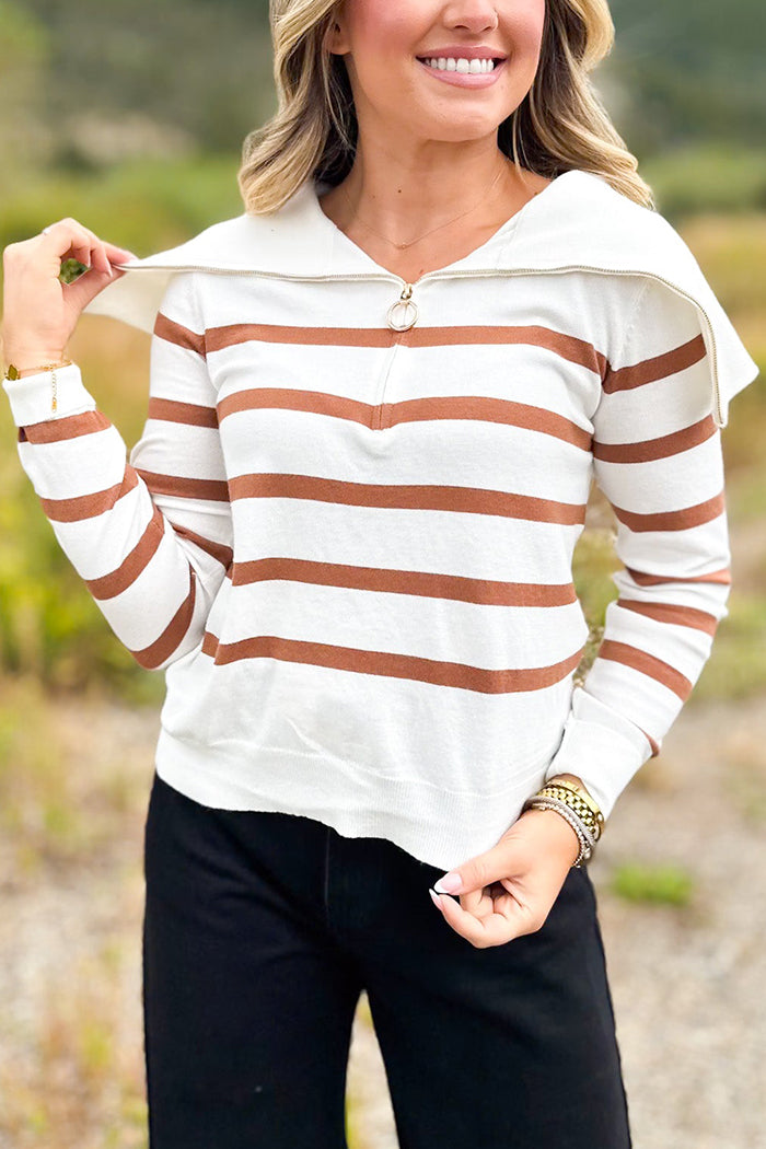 Casual Stripe Zip Top