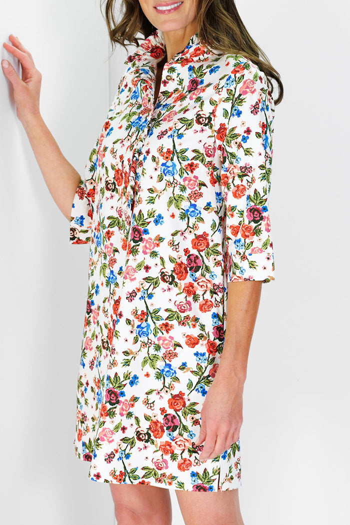 Ruffled Collar Rose Shirt Dress