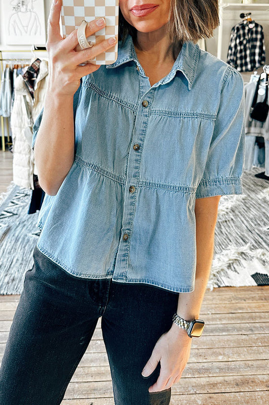Casual Button Denim Top