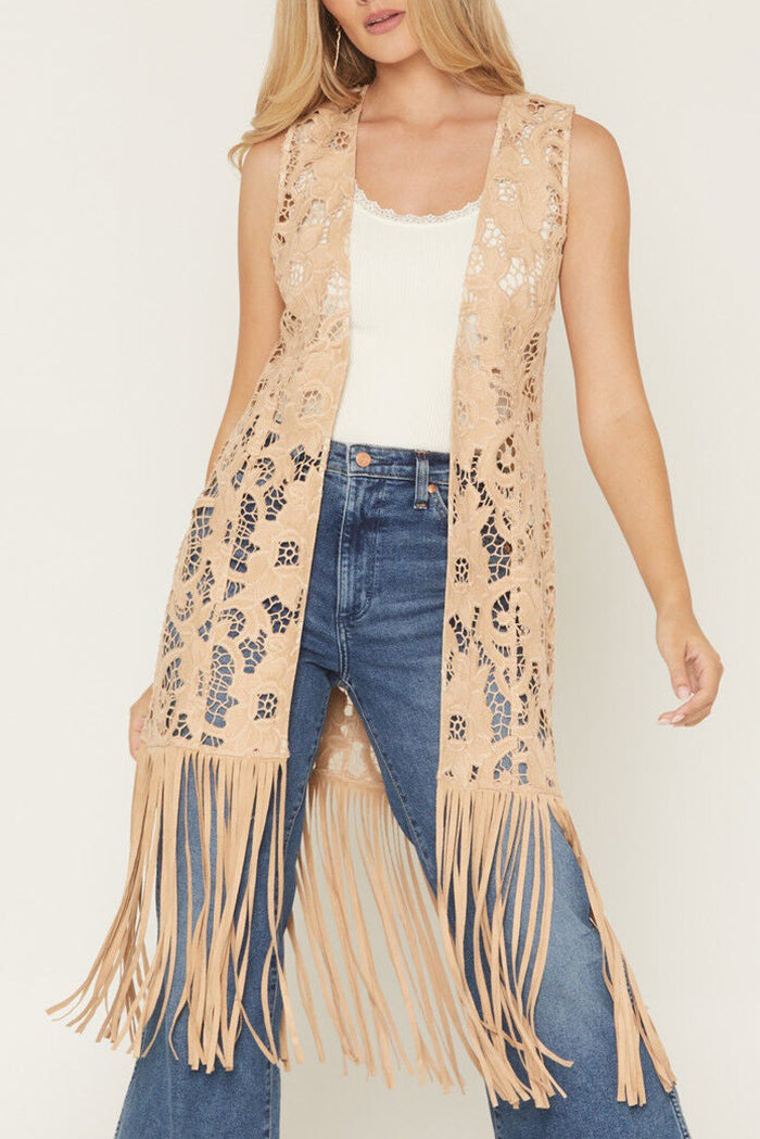 Western Laser Cut Fringe Open Vest