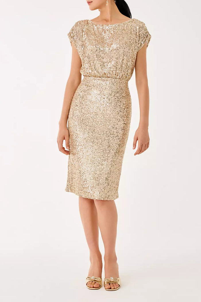 Metallic Texture Boat Neck Sheath Dress