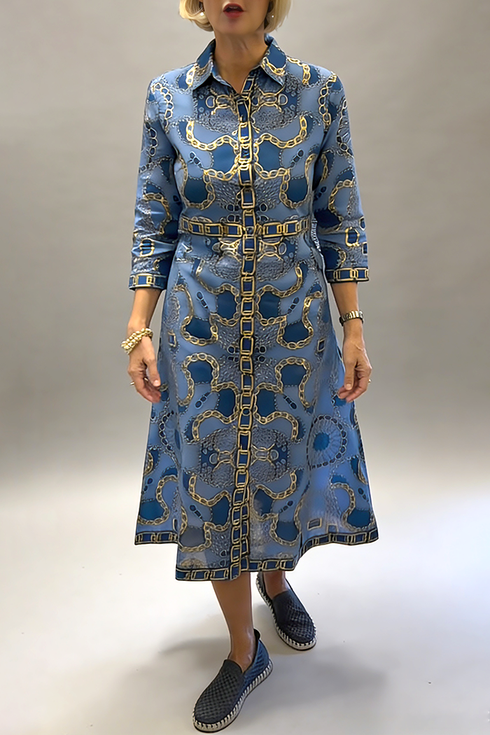 Chain Print Pocket Shirt Dress