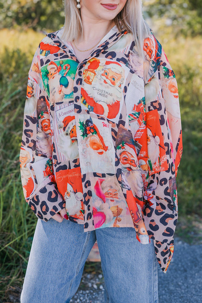Santa Print Oversized Top