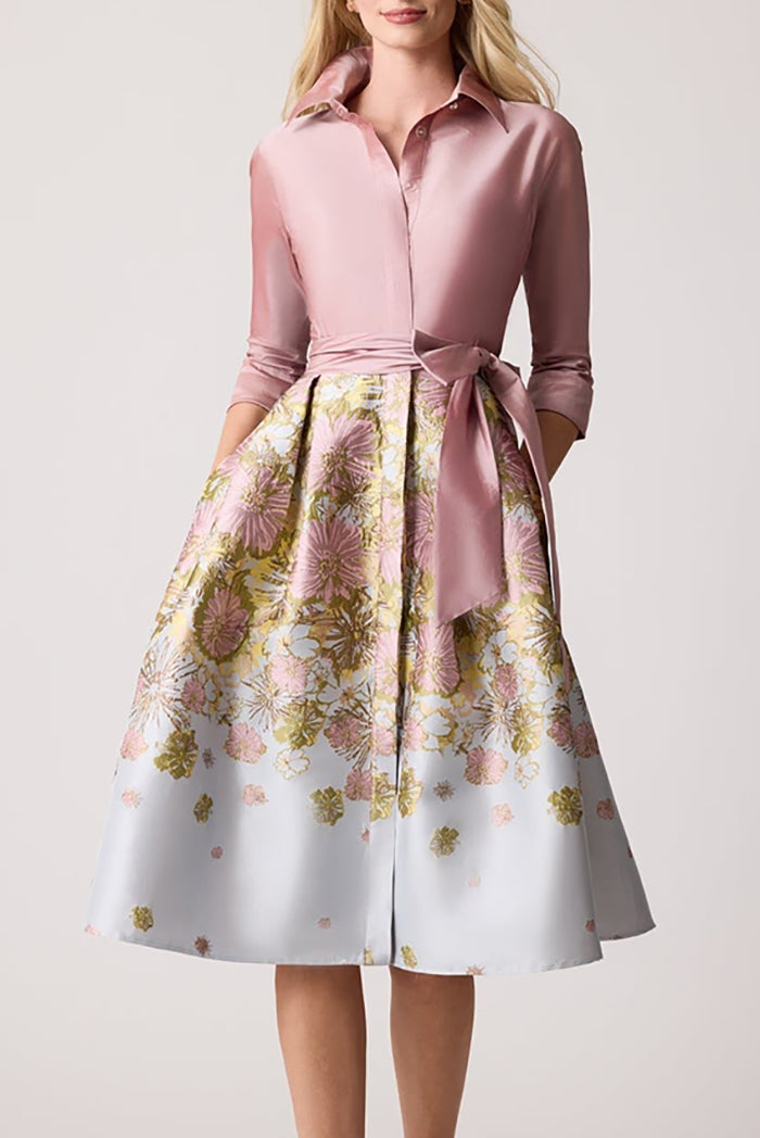 Floral Jacquard Belted Pocket Dress