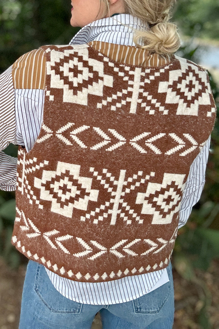 Western Aztec Pattern Button Front Vest