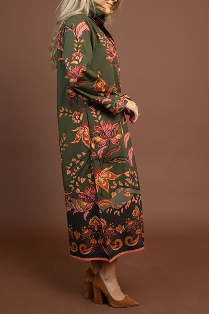 Shirt-Collar Maxi Tunic Pocket Dress