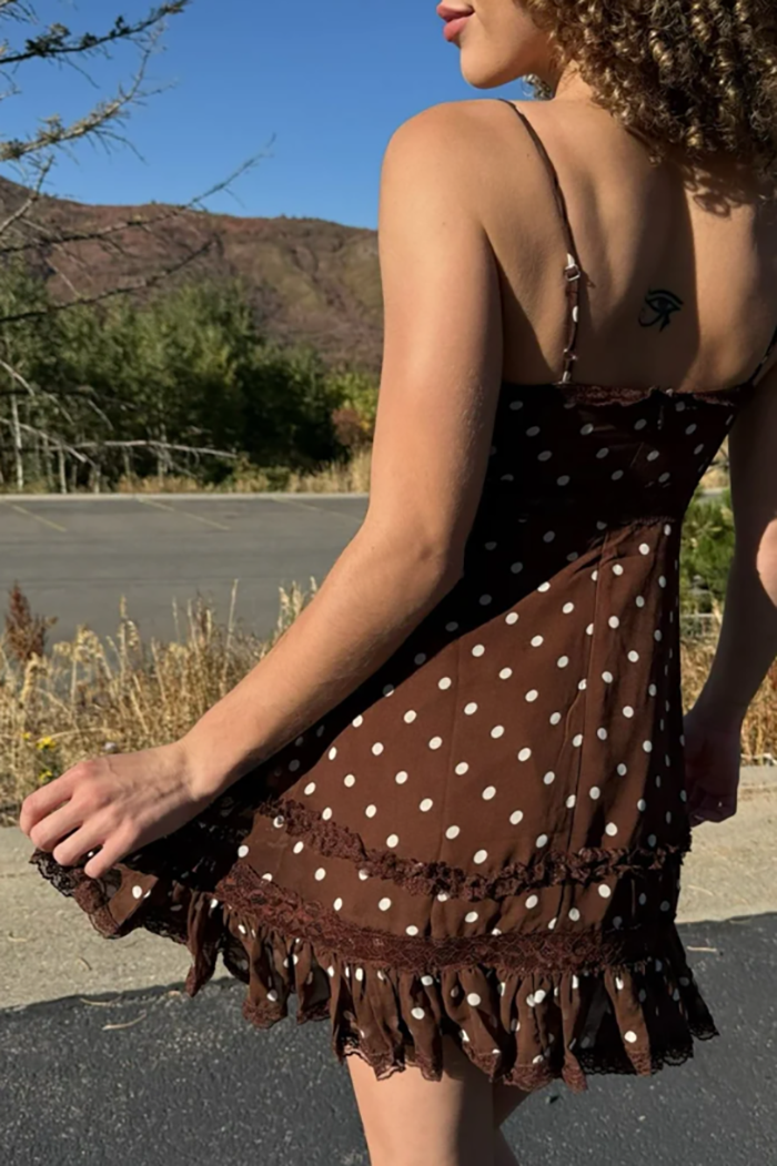 Polka Dot Ruffled Halter Dress
