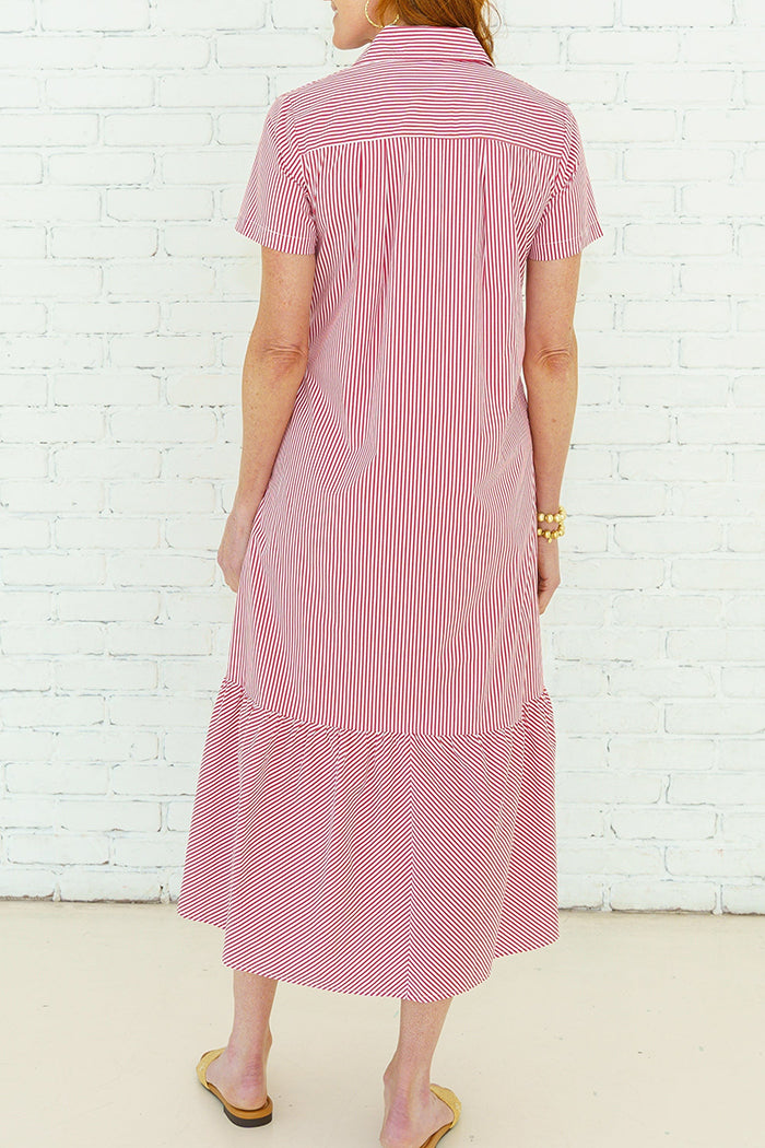 Red Striped Pocket Tiered Dress