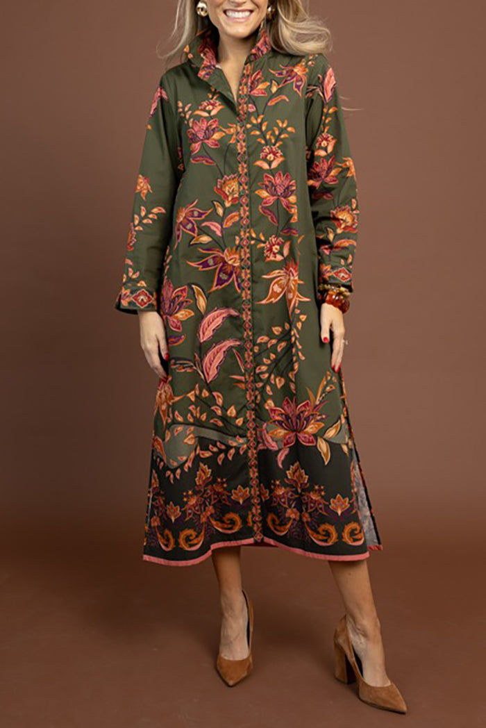 Shirt-Collar Maxi Tunic Pocket Dress