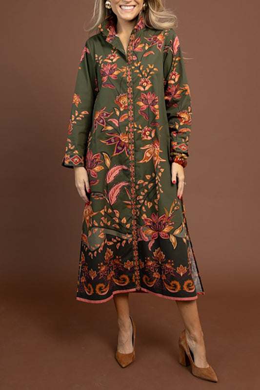 Shirt-Collar Maxi Tunic Pocket Dress