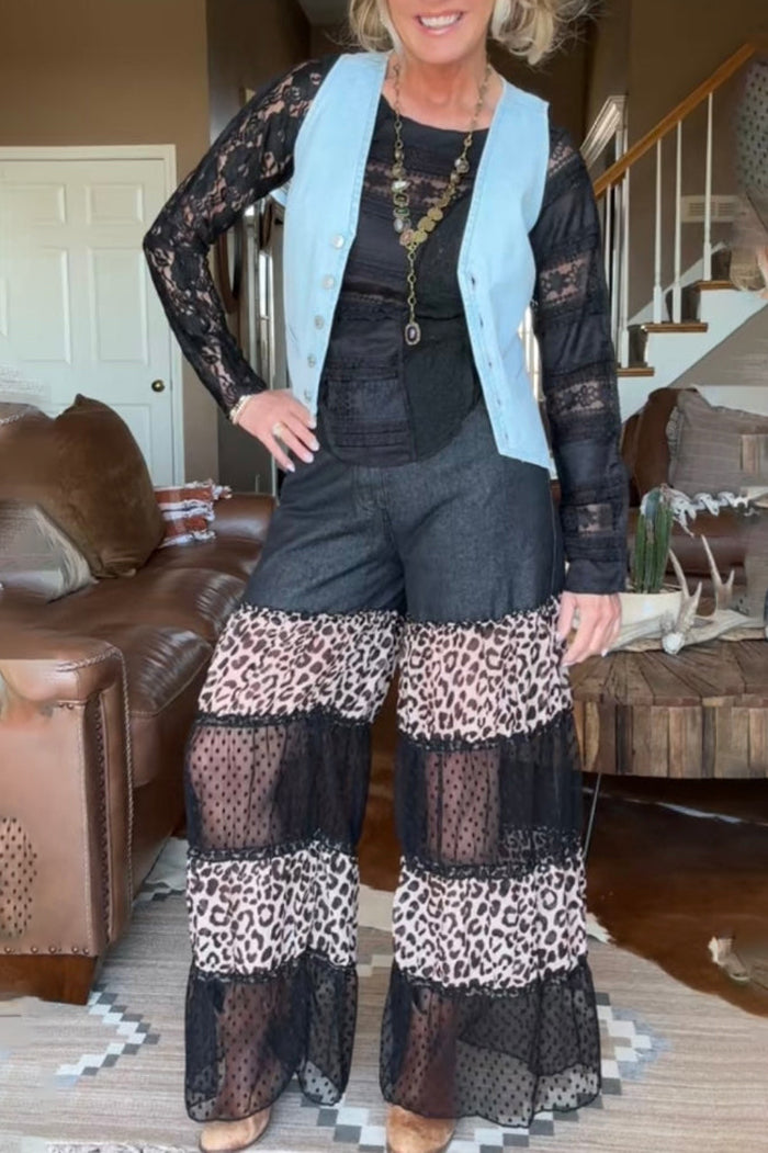 Leopard Lace Tiered Flare Pants