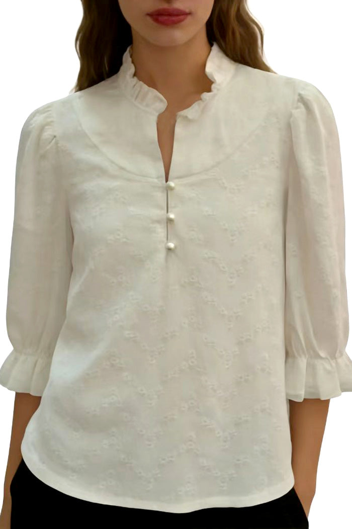 Ruffle Collar Pearl Button Top