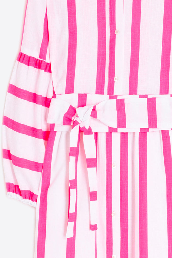 Pink White Stripe Belted Maxi Dress