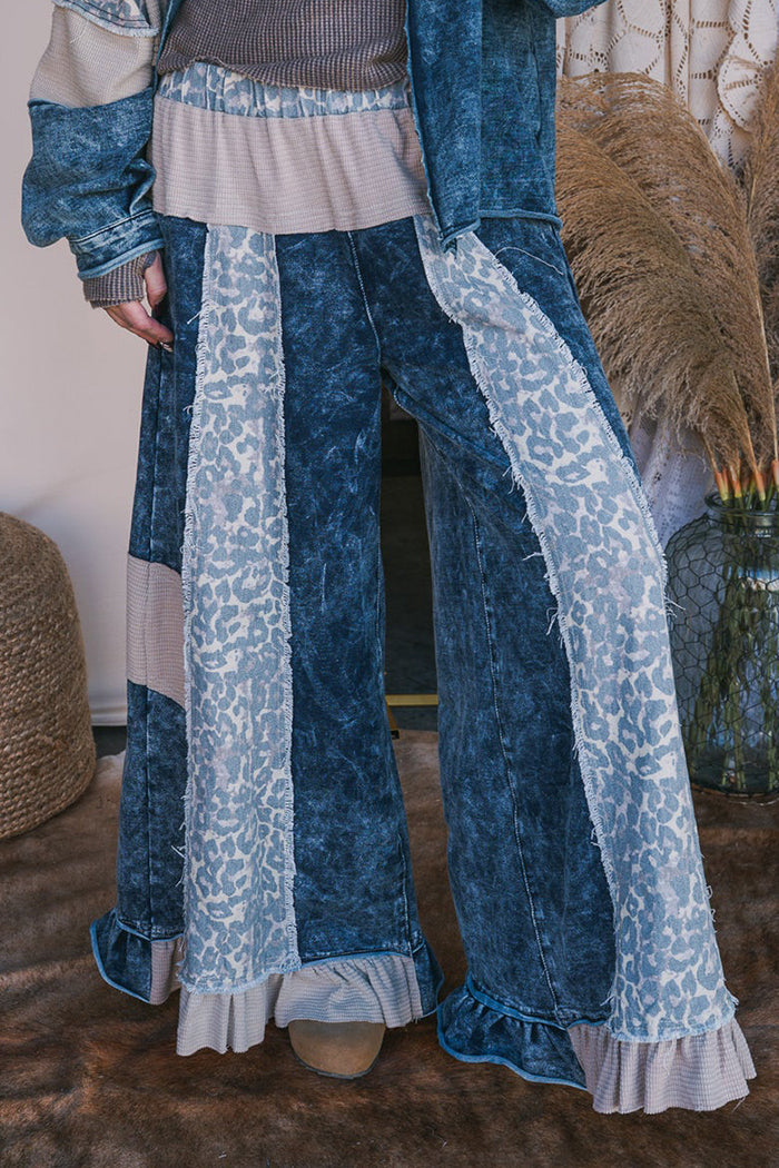 Denim Leopard Patchwork Pants