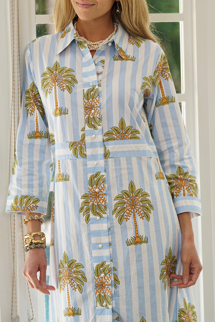 Palm Tree Stripe Shirt Dress