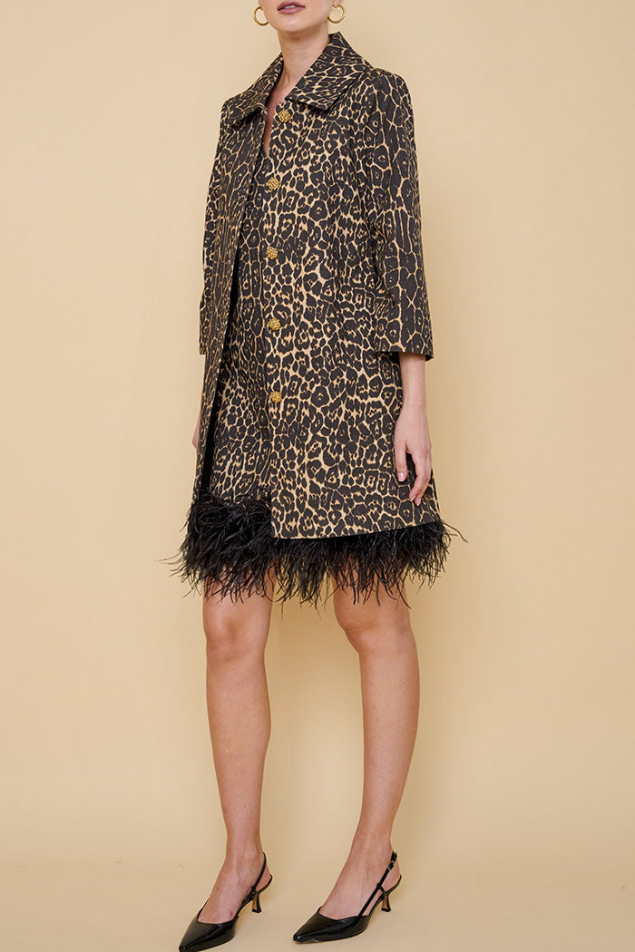 Animal Print 3/4 Sleeve Collared Pocket Jacket