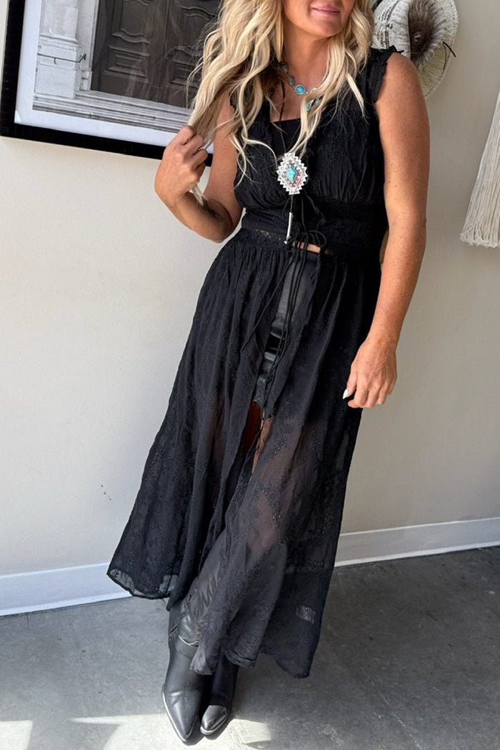 Black Flowy Chiffon Long Duster Top