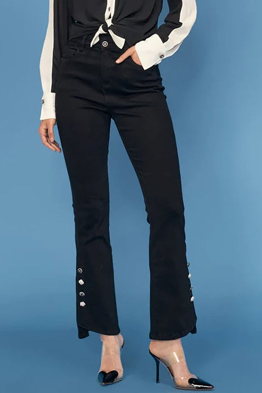 Pocketed Button Trim Black Jean