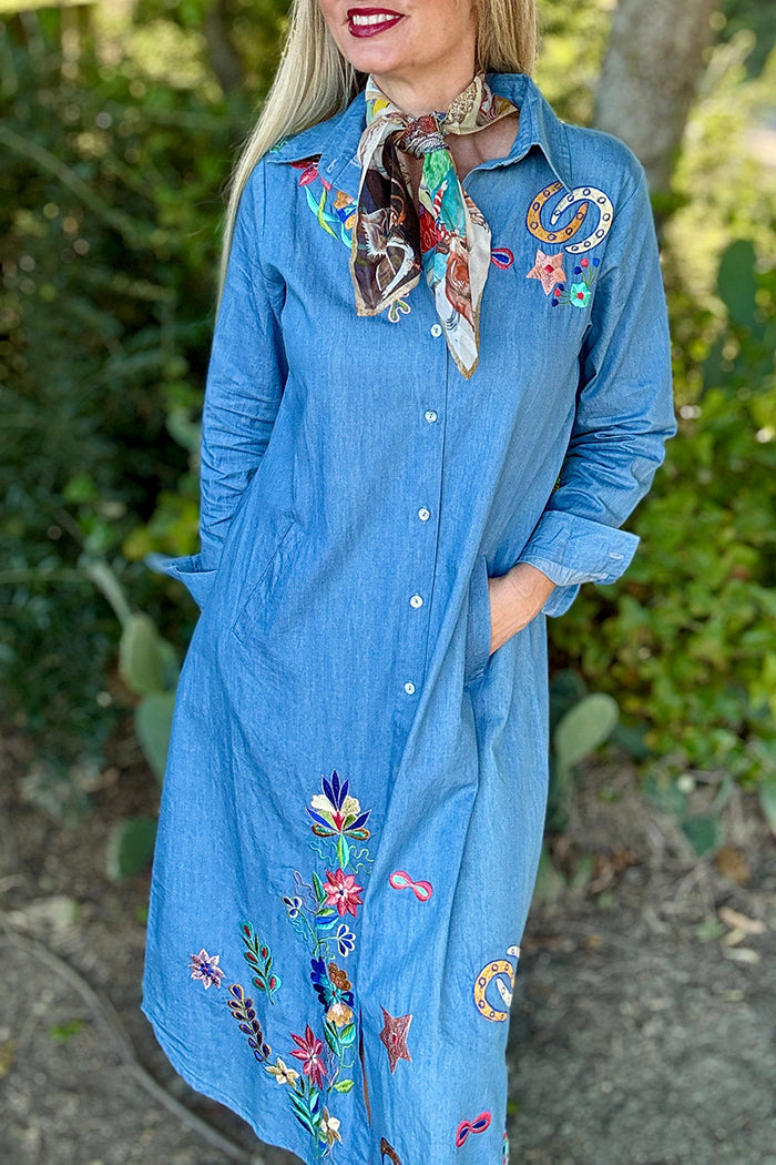 Long Sleeve Button Front Duster Dress