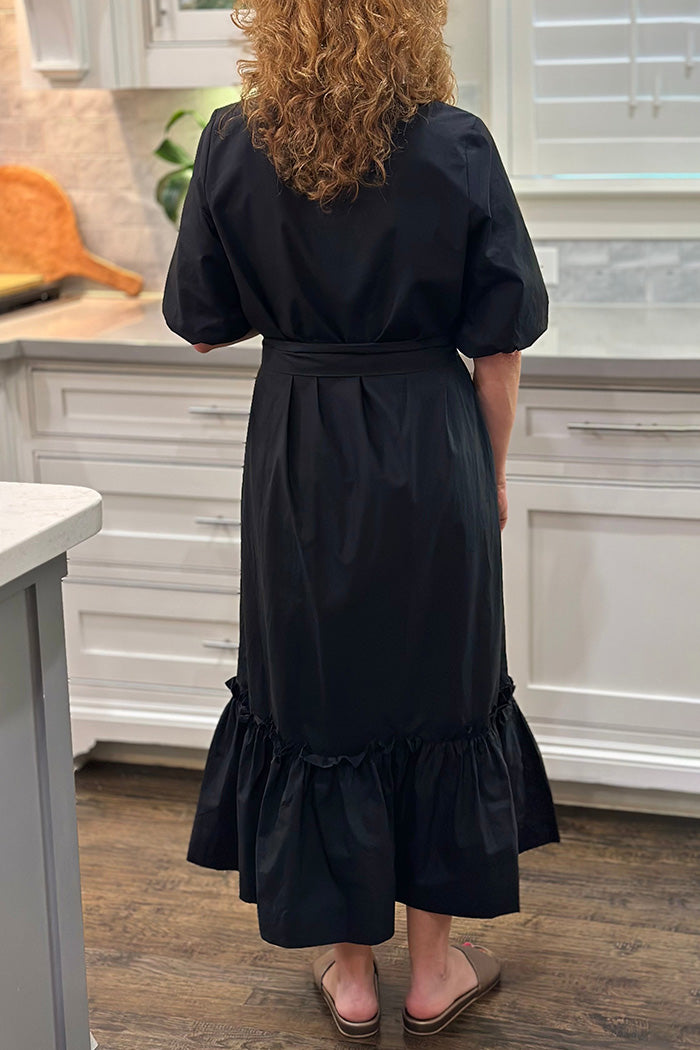 Ruffle Neck Hem Belted Dress
