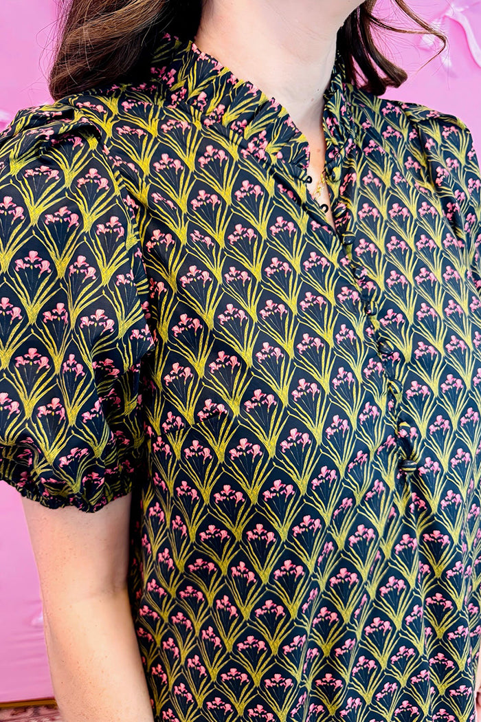 Floral Print Ruffle Hem Midi Pocket Dress