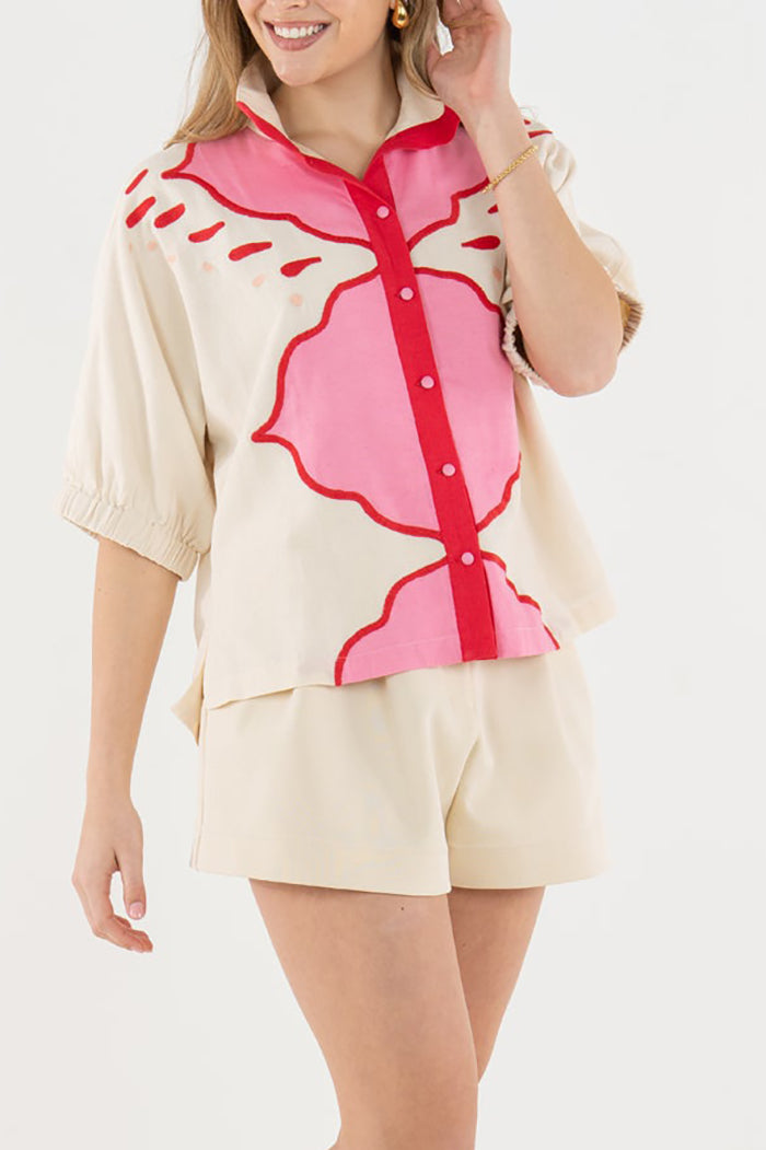 Contrast Trim Buttoned Top