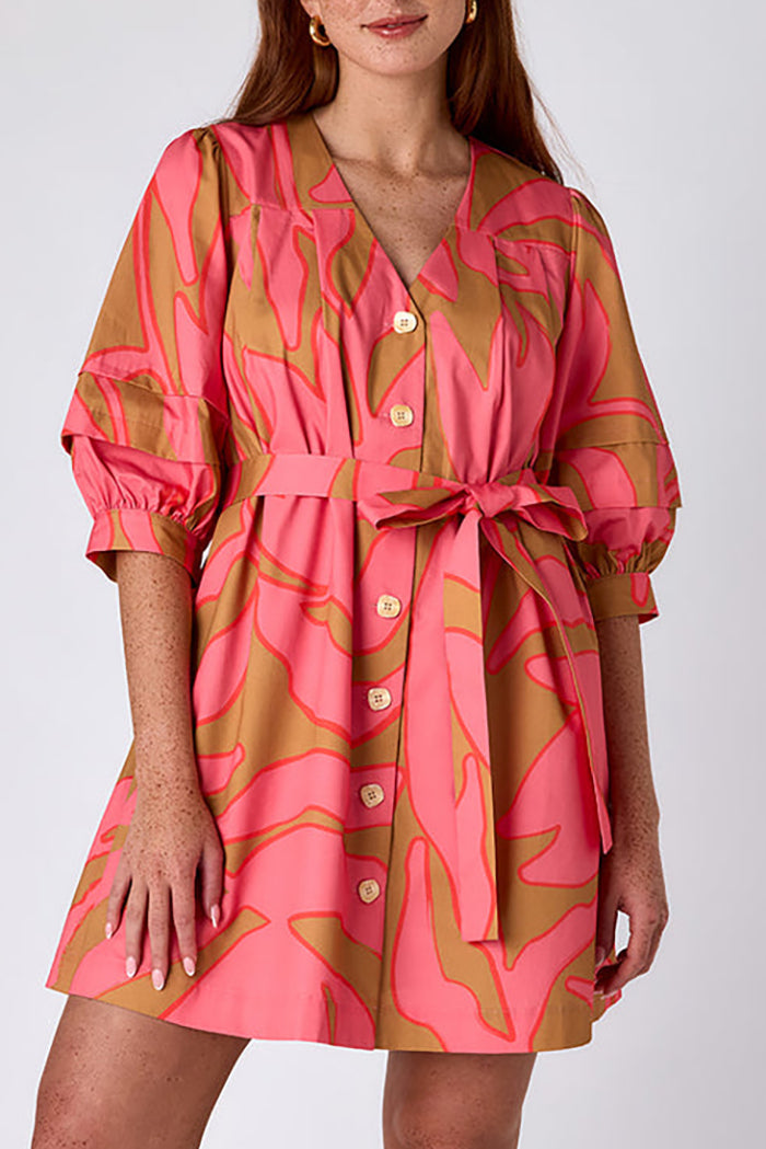 Casual Bold Printed Belt Dress
