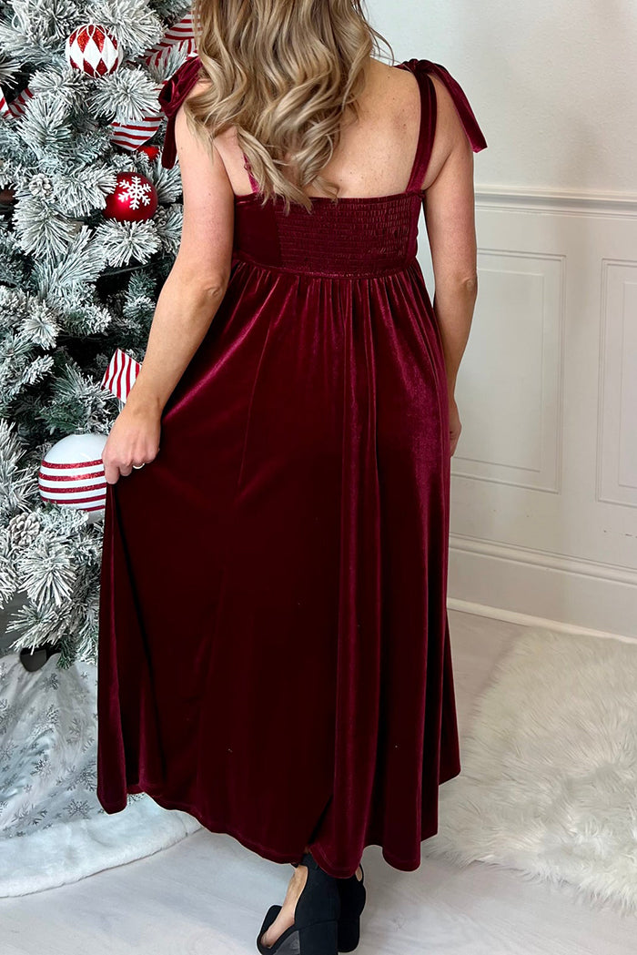 Velvet Tie Shoulder Maxi Dress