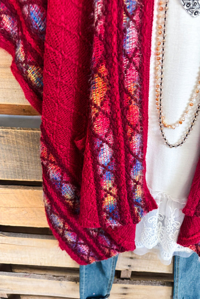Oversized Red Ethnic Embroidered Kimono Ruana