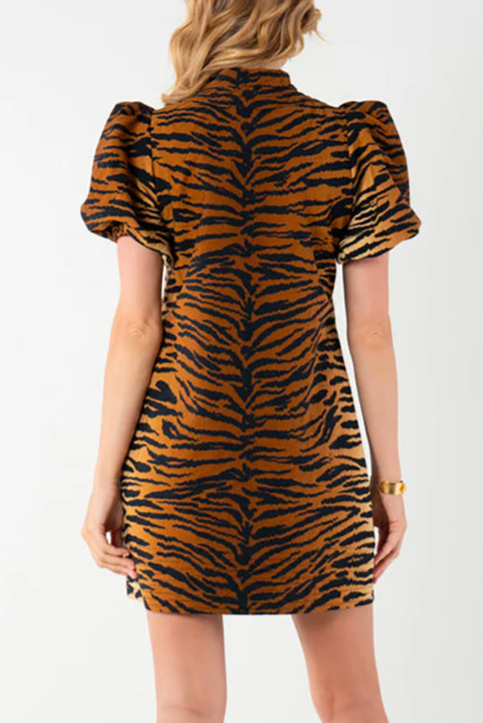 Animal Patterned Puff Sleeve Dress