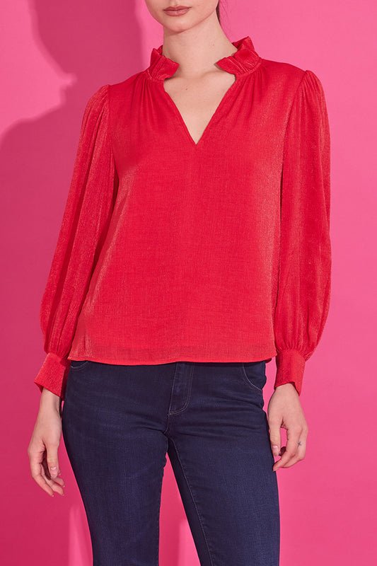 Casual V-Neck Ruffles Collar Top