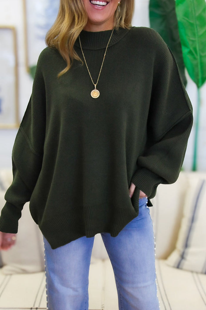 Mock Neck Batwing Sleeve Oversized Sweater