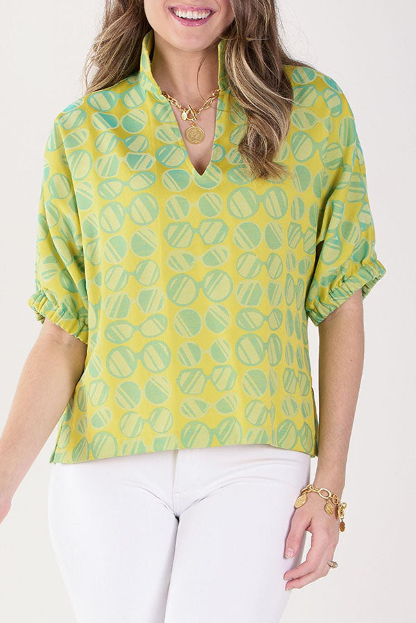 Casual V-Neck Glasses Printed Top