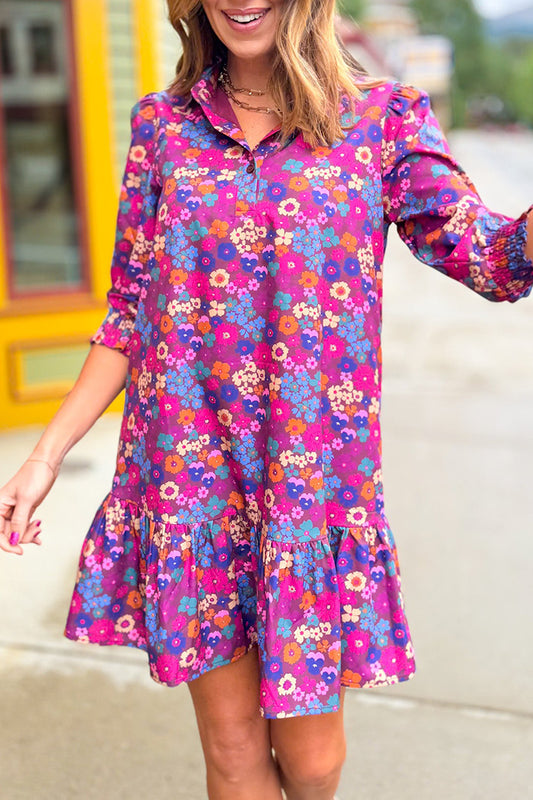 Casual Floral Ruffles Hem Dress
