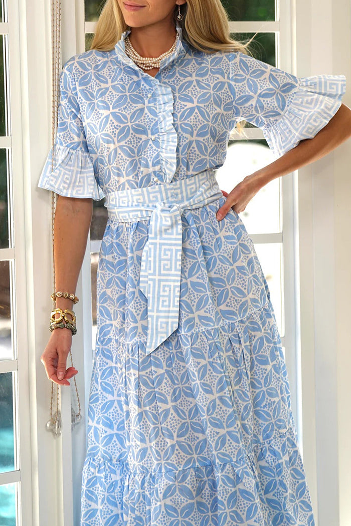 Ruffle Sleeve Belted Dress