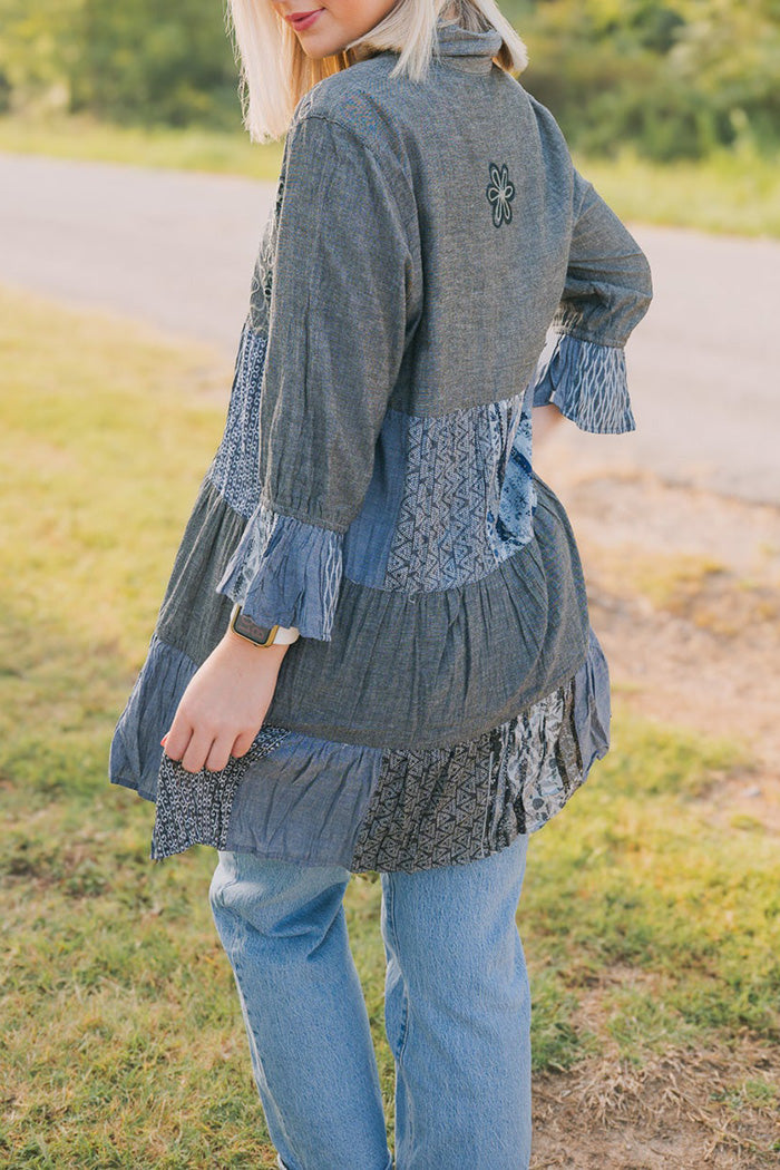 Oversized Embroidered Patchwork Top
