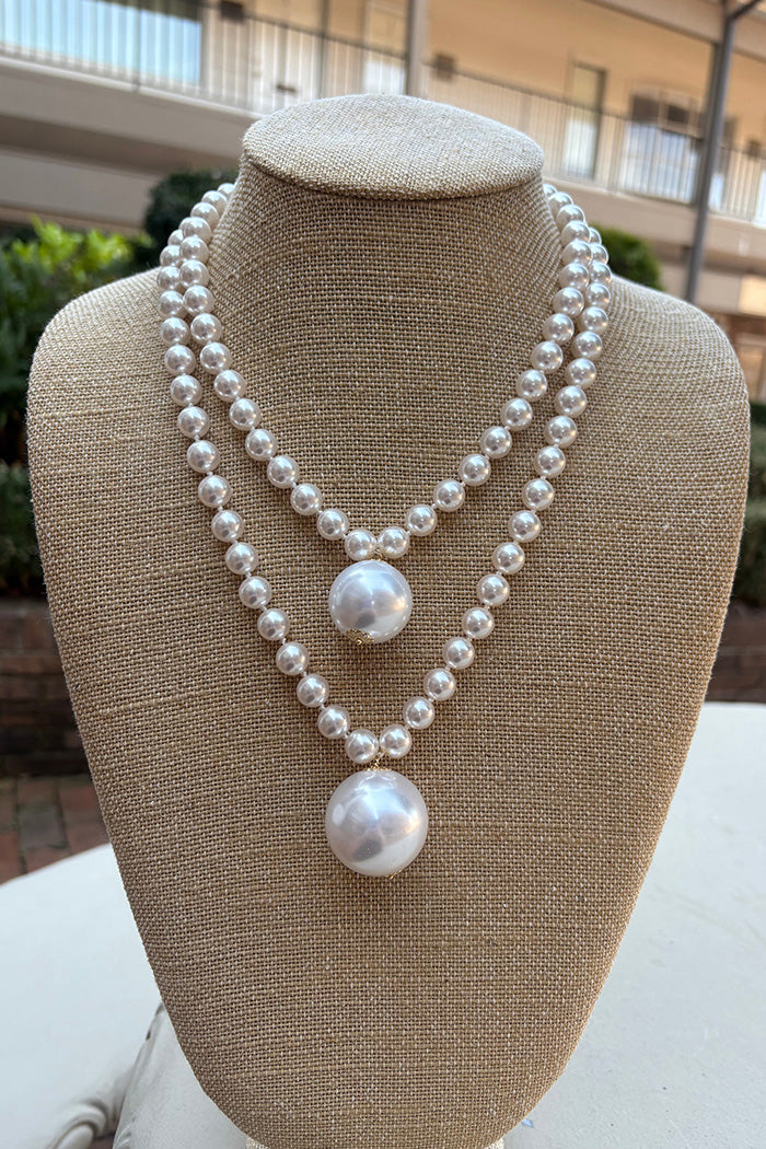 Double Pearl Pendant Layered Necklace