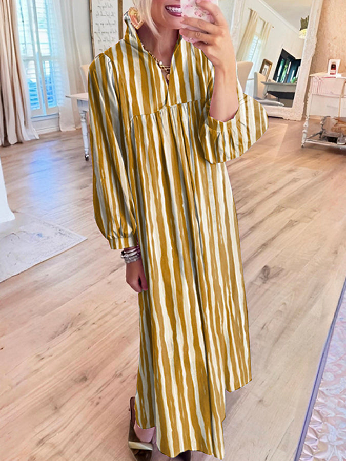 Casual Vertical Stripes Maxi Dress
