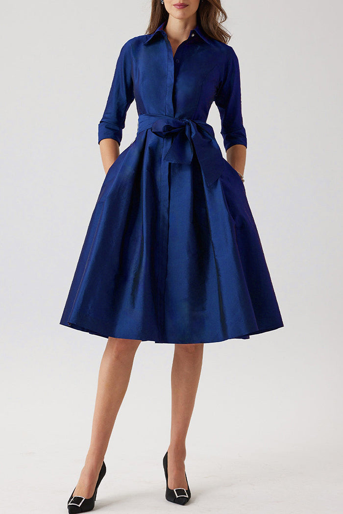 Elegant Belted A-Line Midi Dress