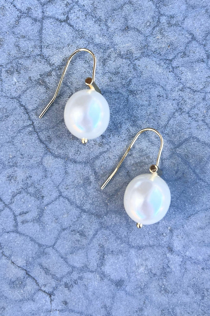 Pebble Pearl Gold Bar Earrings