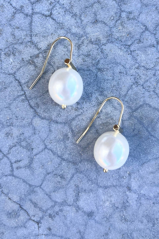 Pebble Pearl Gold Bar Earrings