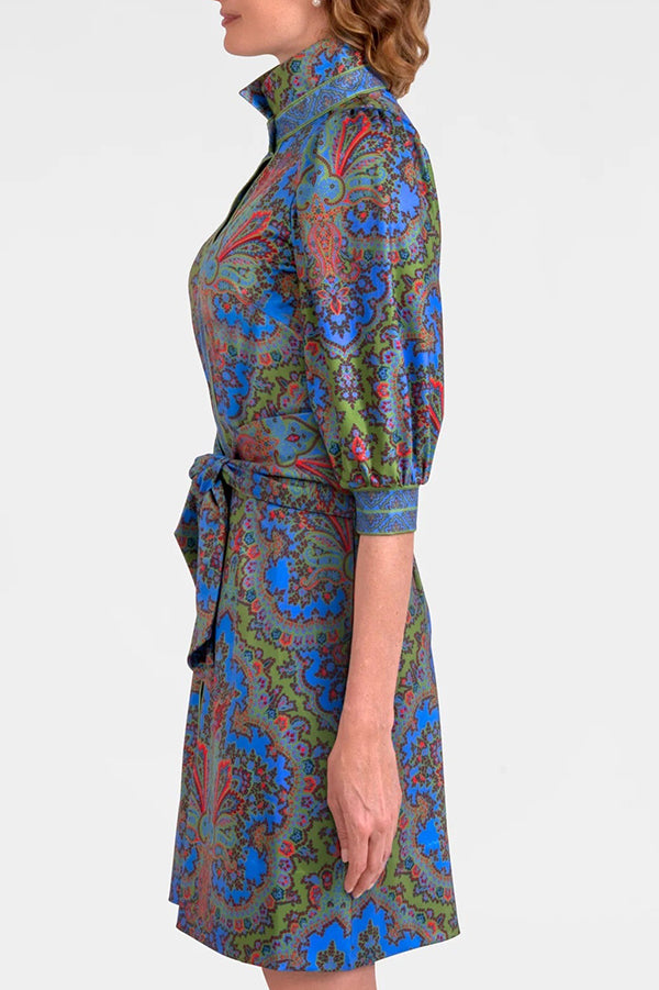 Retro Patterned Belt Dress