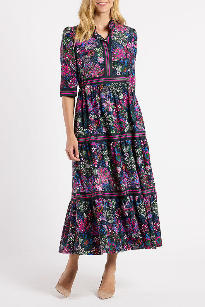 Floral Puff Shoulder Pocket Dress